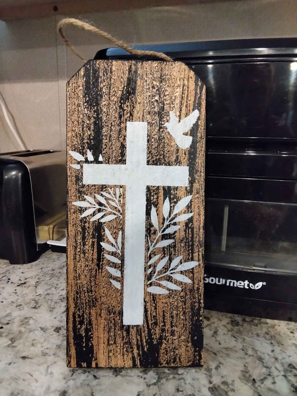 Handmade Rustic Wood Hanging Plaque Faith Cross White/Black Distressed 5.5"X12"